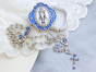 Miraculous Medal Metal Rosary (4mm Rosebud Beads & Blue Enamel Accents) with Keepsake Case – Made in Italy  (Minimum quantity purchase is 1)