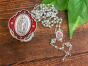 Our Lady of Guadalupe Metal Rosary - Silver Ox, Red Enamel, 15"- Includes 2-Tone Metal Case    (Minimum quantity purchase is 1)
