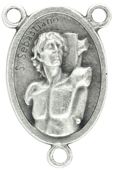 1" St Sebastian Rosary Center - Oval Silver Oxidized, Patron of Athletes    (Minimum quantity purchase is 2)
