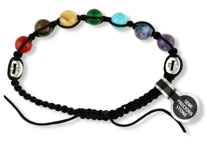   "Do Not Be Afraid" Jacob's Ladder Style Bracelet with 8mm Semi Precious Stones and Cross Beads   