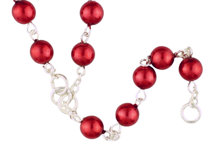    Custom Rosary, Add Crucifix and Centerpiece, 6mm Red Faux Pearl Beads - 17"    (Minimum quantity purchase is 1)