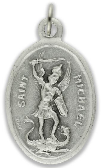   St Michael / Pray For Us Medal  - Italian Silver Oxidized - 1" (Minimum quantity purchase is 5)