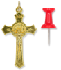 St Benedict Flared Edge Crucifix - 1 1/2" Gold Plated, Made in Italy  * (Minimum quantity purchase is 3)