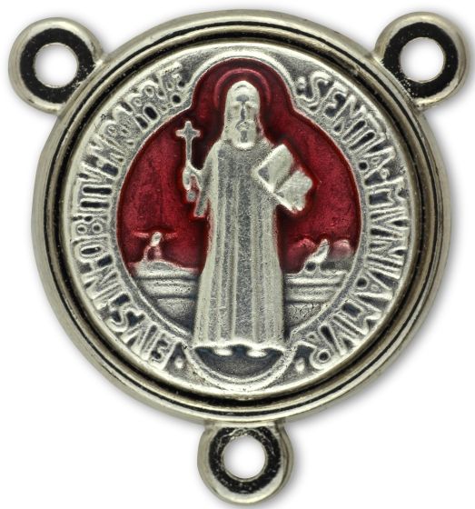  St. Benedict Center Piece -  Round Silver w/ Red Enamel  5/8"   (Minimum quantity purchase is 1)