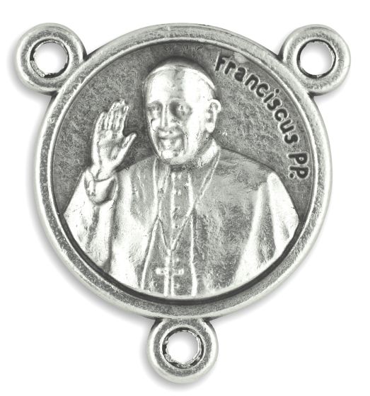 Pope Francis Rosary Center with Our Lady Undoer of Knots – 3/4" Round Silver Oxidized, Made in Italy *  (Minimum quantity purchase is 5)