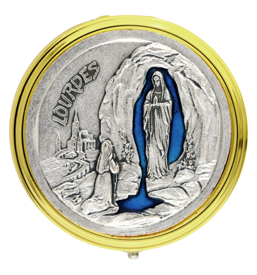 Our Lady of Lourdes Pyx / Rosary Case - 2.25", Blue & Two-Tone *  (Minimum quantity purchase is 1)  