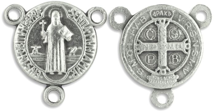 St Benedict Medal Mini Rosary Center - 1/2" Silver Oxidized, Made in Italy * (Minimum quantity purchase is 5)