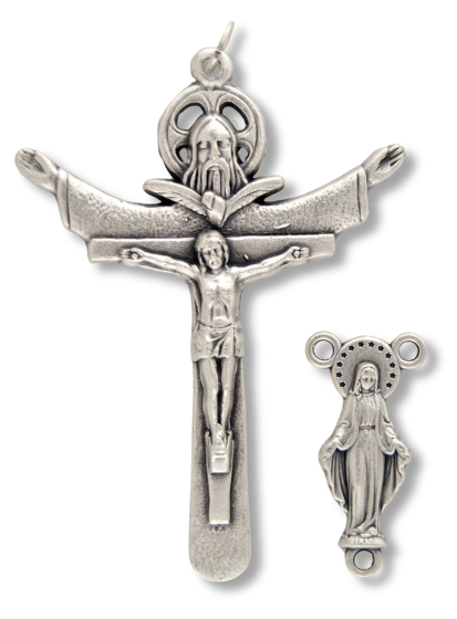 Large Holy Trinity / Tertium Millenium Crucifix and Our Lady of Grace Centerpiece Set    (Minimum quantity purchase is 1)