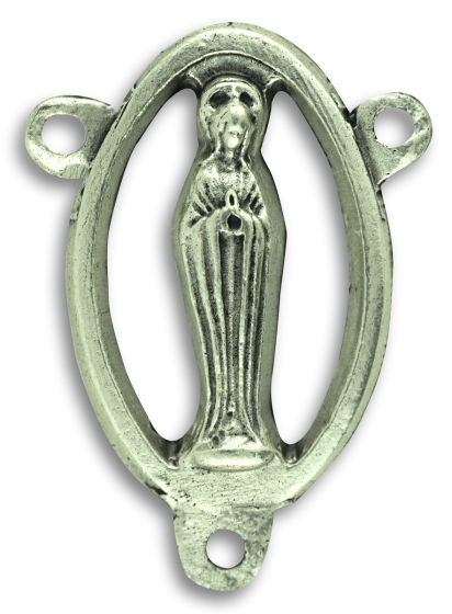 Blessed Virgin Mary Rosary Center – 7/8" Full Figure Open Design Silver Oxidized, Made in Italy * (Minimum quantity purchase is 2)