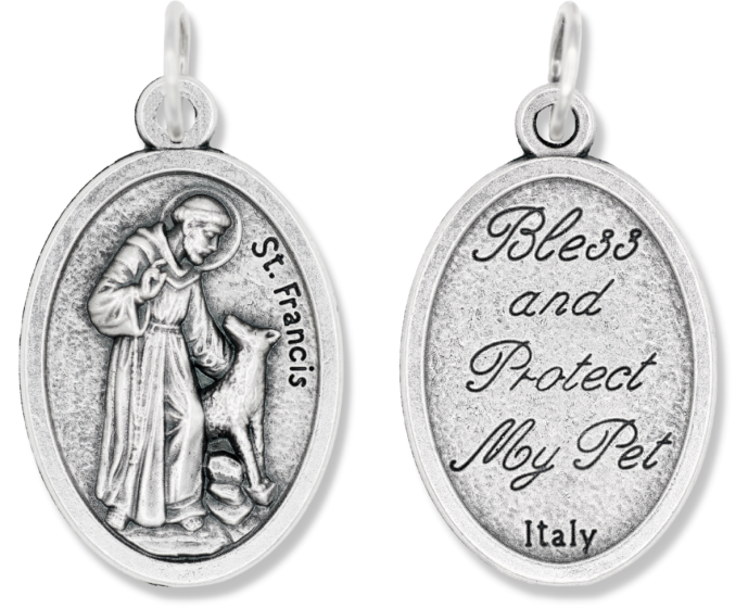 St Francis Medal (Bless & Protect My Pet) – 1" Oval Silver Oxidized, Made in Italy  * (Minimum quantity purchase is 3)