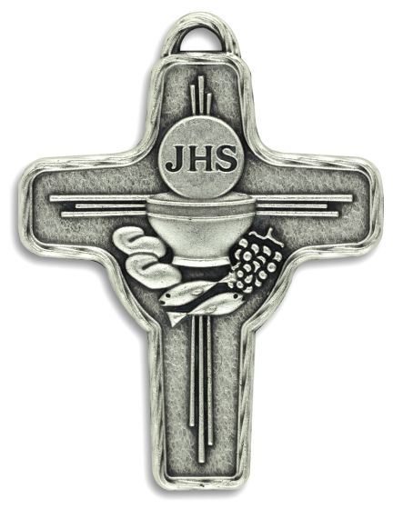 First Communion Cross Pendant – 1 3/4” Silver Oxidized, Made in Italy  (Minimum quantity purchase is 1)