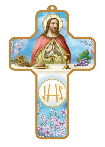  Picture Cross on Wood - Jesus at the Altar First Communion 5 inch 