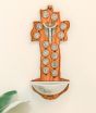 Stations of the Cross Holy Water Font (Cross-Shaped) – 6.5" Olivewood, Made in Italy   (Minimum quantity purchase is 1)