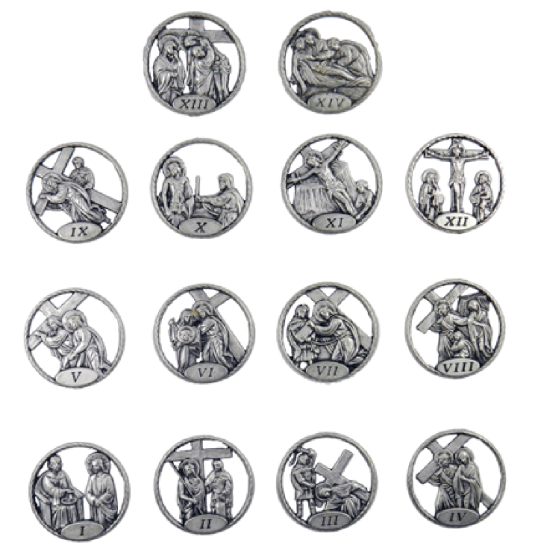  Stations of the Cross Plaque Set - Round 1-1/8 inch   LENTEN SPECIAL!  