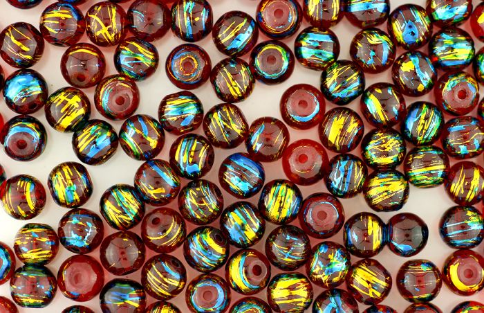   Accented Glass Beads, 8 mm round, blue / red - 60 beads    (Minimum quantity purchase is 1)