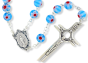 Murano Glass 8 MM Bead Rosary with Miraculous Medal Center, Light Blue and Red - 21" * (Minimum qty. purchase of 1)