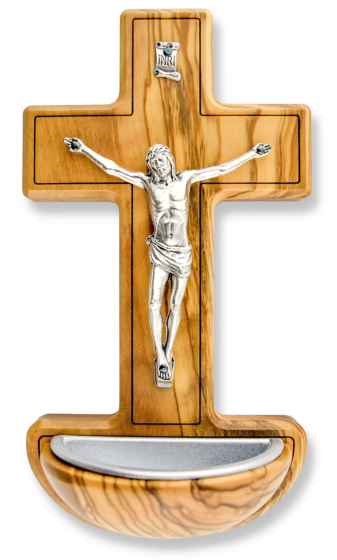   Olive Wood Crucifix Holy Water Font - 6.5" x 3.5"   (Minimum purchase of 1)