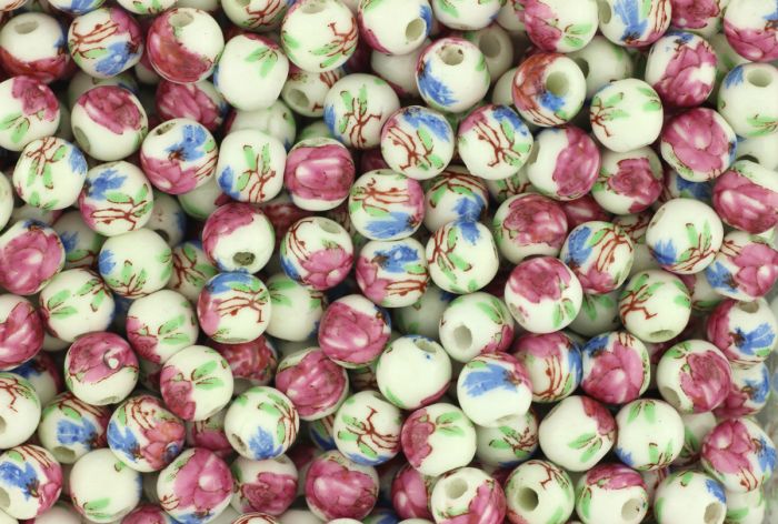   Pink Flowered Ceramic Beads - 6 mm, pkg 60   (Minimum quantity purchase is 1) 