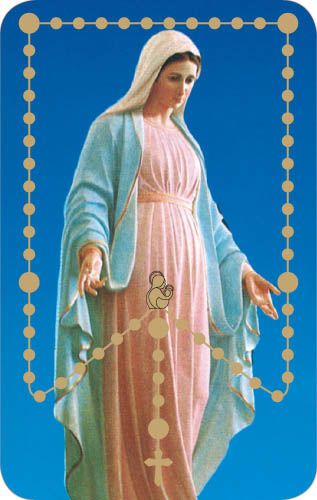    Pray the Rosary Card - PVC with raised beads - Our Lady of Heaven and Earth Rosary Holy Card   (Minimum quantity purchase is 1)