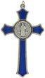 St Benedict Blue Enamel Flared Crucifix Pendant - 3 1/8" Silver Oxidized, Made in Italy *  (Minimum quantity purchase is 1)