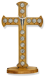 Stations of the Cross Tabletop Olivewood Crucifix with Metal Image Plaques - 7 1/4" x 4"  (Minimum quantity purchase is 1)