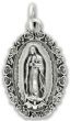 Our Lady of Guadalupe Medal with Rose Border (Spanish) - 1" Silver Oxidized, Made in Italy  (Minimum quantity purchase is 2)