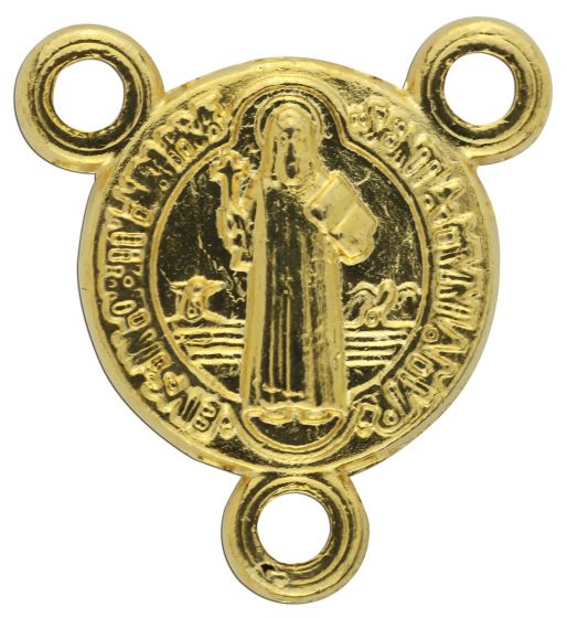 St Benedict Medal Mini Rosary Center - 1/2" Gold Plated, Made in Italy *  (Minimum quantity purchase is 3)