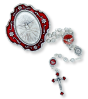 Holy Spirit Metal Rosary - Silver Ox, Red Enamel, 15"- Includes 2-Tone Metal Case  (Minimum quantity purchase of 1)