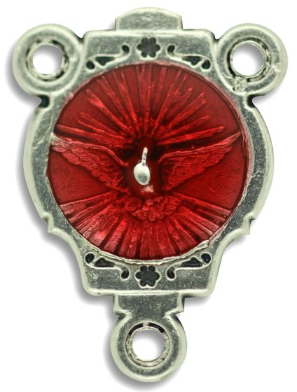 Holy Spirit Dove Rosary Center with Red Enamel - 3/4" Silver Oxidized, Made in Italy * (Minimum quantity purchase is 3)