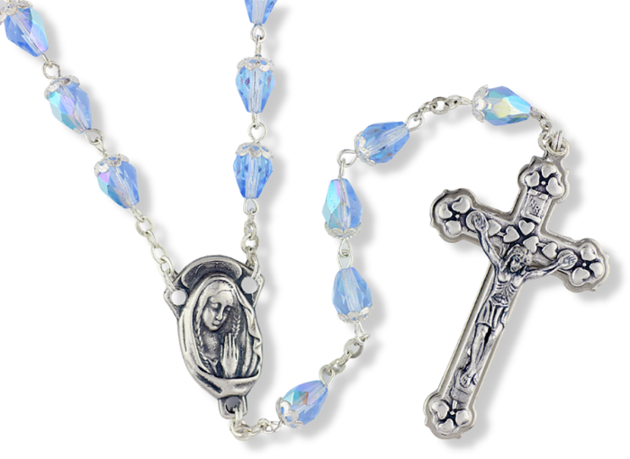 Blue Crystal Teardrop Bead Rosary - 23"  *  (Minimum qty. purchase is 1)
