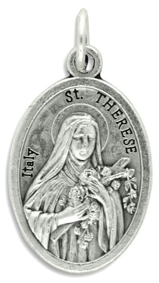 St Therese of Liseux Medal (The Little Flower) – 1" Silver Oxidized, Made in Italy   (Minimum quantity purchase is 2)
