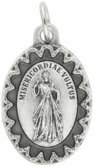 Misericordiae Vultus Divine Mercy Medal with Scalloped Edge - 1" Silver Oxidized, Made in Italy * (Minimum quantity purchase is 2)