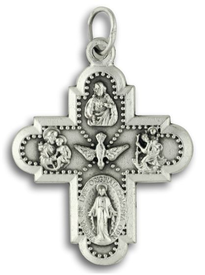 5-Way Cross Medal - 3/4" Small Silver Oxidized, Made in Italy   (Minimum quantity purchase is 2)