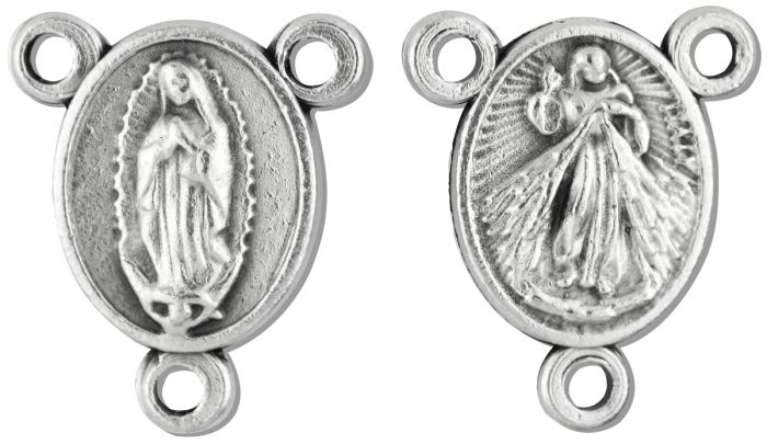 Our Lady of Guadalupe Mini Rosary Centerpiece (Divine Mercy) - 1/2" Silver Oxidized, Made in Italy  (Minimum quantity purchase is 1)