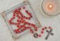 Faceted Crystal Bead Rosary - Red with Pink Roses - 20 1/2"       (Minimum quantity purchase is 1)