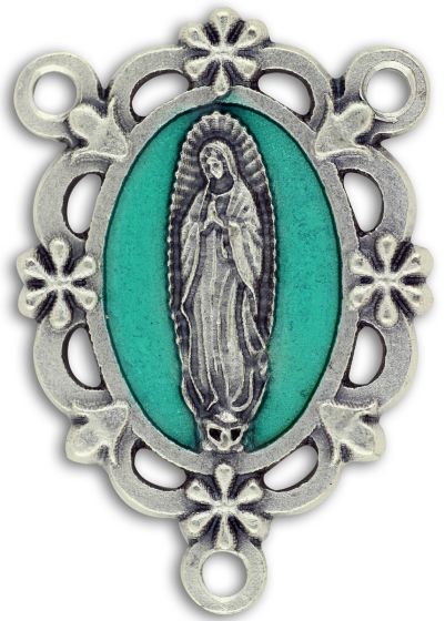   Our Lady of Guadalupe Center with Green Enamel - 1 1/4"   (Minimum quantity purchase is 1)