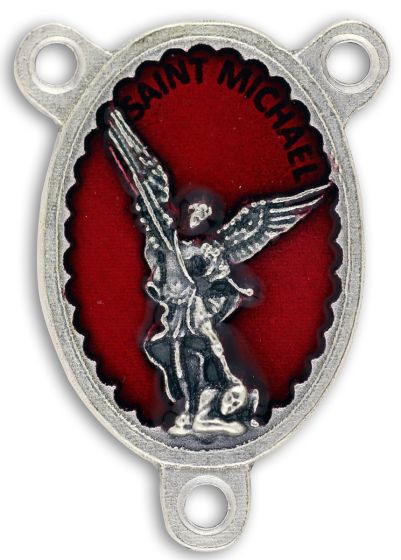 St Michael the Archangel Oval Centerpiece - Red Enamel, 1-1/8"   (Minimum quantity purchase is 1)