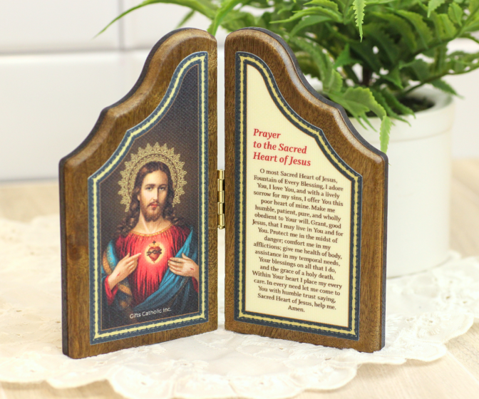 Sacred Heart of Jesus Prayer Arched Bifold Icon - 5 x 5.5"   (Minimum Qty Purchase is 1)