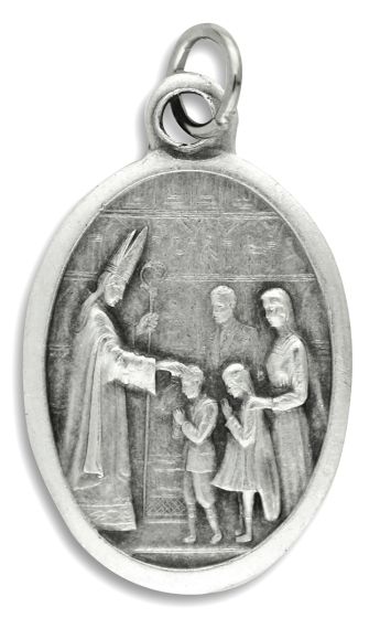 Confirmation / Holy Spirit Medal - Italian Silver OX 1 inch   (Minimum quantity purchase is 2)