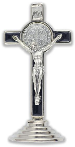 Black Metal St Benedict Tabletop Crucifix - 3-1/2", Silver Ox *  (Minimum quantity purchase is 1)