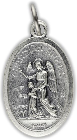 1" Spanish Guardian Angel Medal - Silver Ox, Oval - Closeout Sale *   (Minimum quantity purchase is 3)