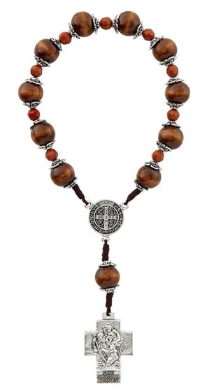 One Decade Rosary with 10 mm Wood Beads and St Benedict Center - 7.25" (Minimum Purchase 1) * 