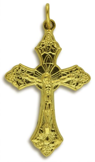 Grape and Vine Sunburst Crucifix -1 1/8" Gold Plated, Made in Italy * (Minimum quantity purchase is 2)