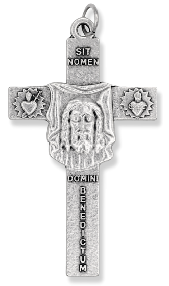 The Face Of Christ Cross - 2 1/4" Silver Oxidized, Made in Italy *  (Minimum quantity purchase is 1)