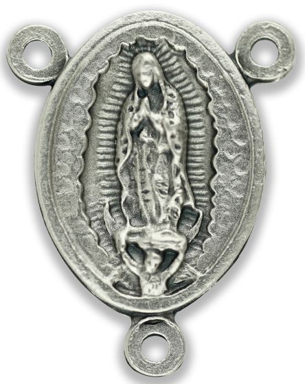 Our Lady of Guadalupe Rosary Center with Divine Nino - 3/4" Oval Silver Oxidized, Made in Italy * (Minimum quantity purchase is 3)