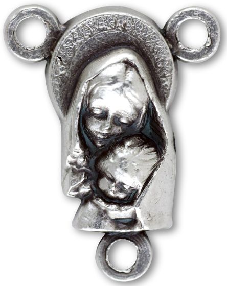 Madonna and Child Rosary Center – 5/8" Silhouette Silver Oxidized, Made in Italy  * (Minimum quantity purchase is 3)
