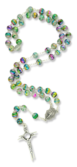 Clear / Green / Multicolor 8mm Bead Rosary with Miraculous Medal Center - 21.5"   (Minimum quantity purchase is 1)