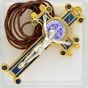  St Benedict Crucifix Pendant with Blue Enamel - 3 inch - Gold Plated     (Minimum quantity purchase is 1)