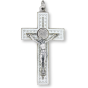 St. Benedict Straight Edge Baroque Inspired Crucifix - 3-1/8", Silver Ox & White Enamel   (Minimum quantity purchase is 1)