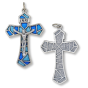 Blue Mosaic Flared Crucifix  - 1-11/16" Silver Oxidized, Made in Italy * (Minimum quantity purchase is 1)
